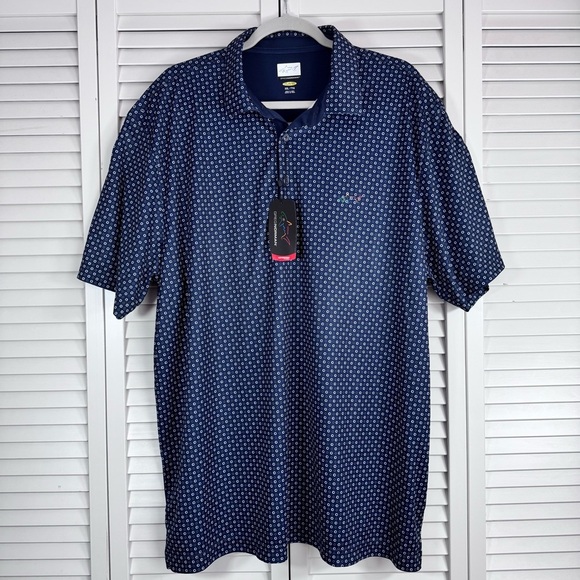 Greg Norman Golf PlayDry Polo Shirt Navy Pattern Outdoor Size XXL NEW - Picture 1 of 8